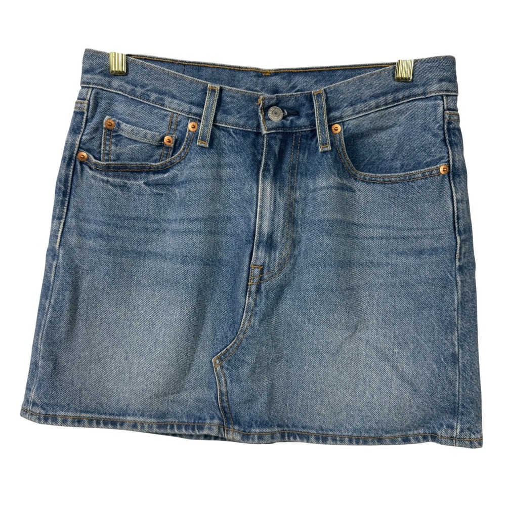 Levis Women Medium Wash Blue Denim Asymmetric Mini Skirt Jean Skirt 27